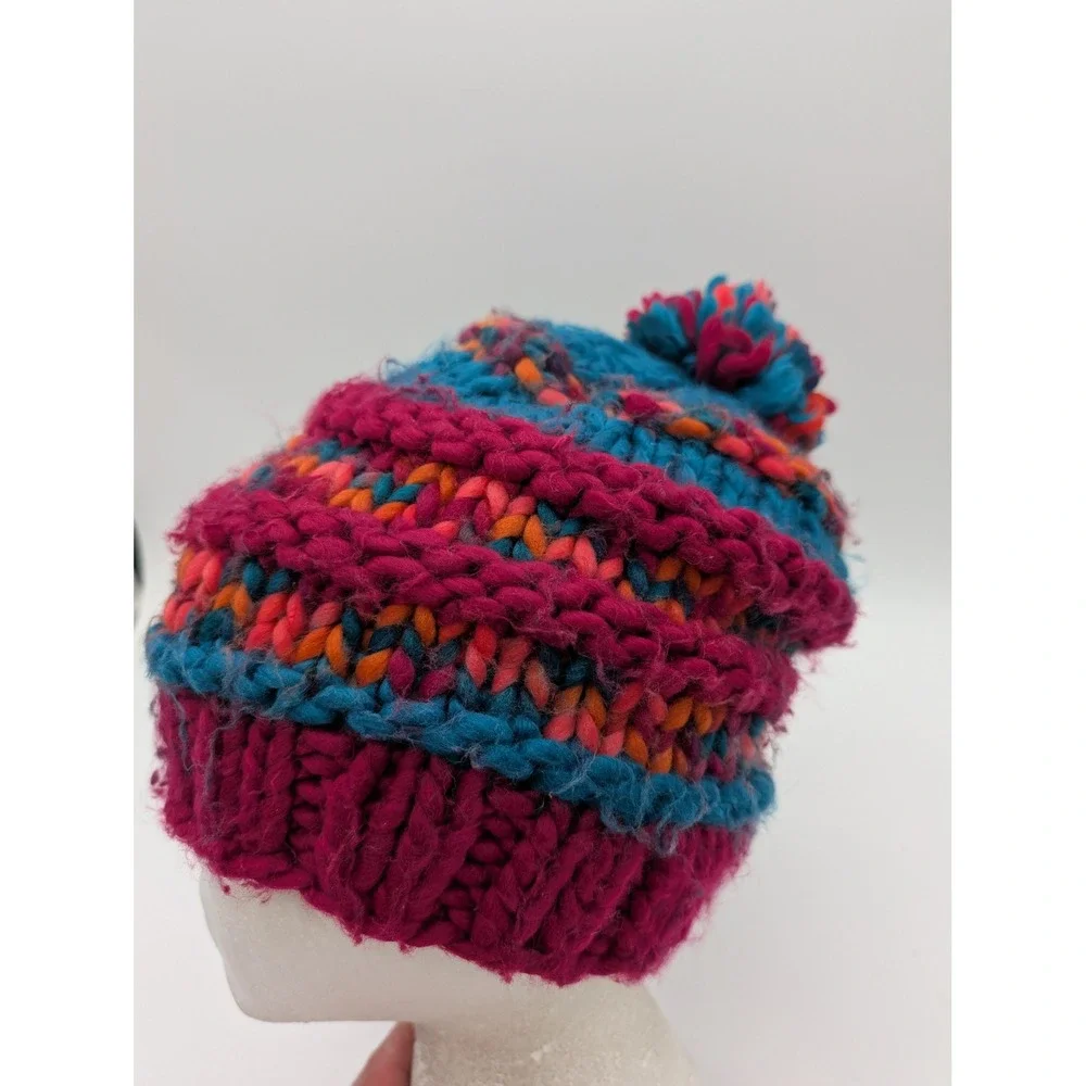 The North Face Chunky Knit Pom Beanie Hat Pink Blue Orange QD 984543 OS